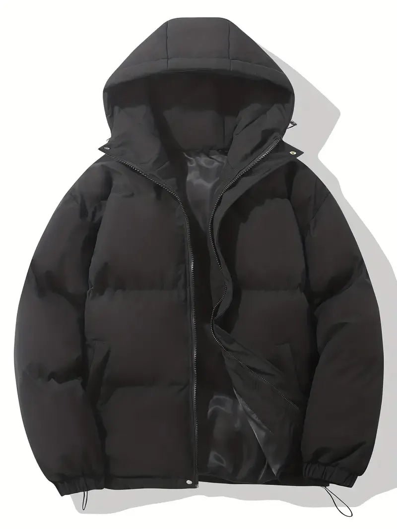 Women's Quilted Hooded Puffer Jacket with Zip Front and Drawcord Hem - Maisie London