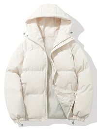 Women's Quilted Hooded Puffer Jacket with Zip Front and Drawcord Hem - Maisie London