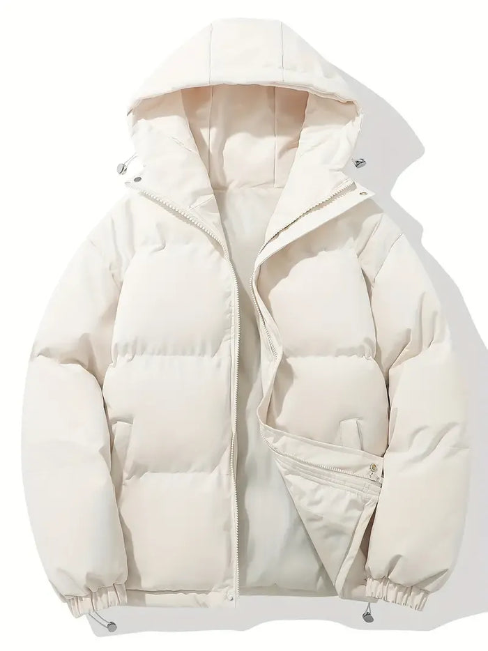 Women's Quilted Hooded Puffer Jacket with Zip Front and Drawcord Hem - Maisie London