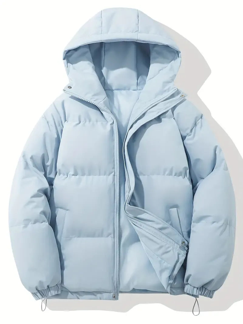 Women's Quilted Hooded Puffer Jacket with Zip Front and Drawcord Hem - Maisie London