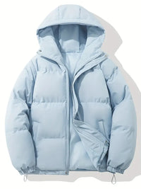 Women's Quilted Hooded Puffer Jacket with Zip Front and Drawcord Hem - Maisie London
