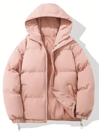 Women's Quilted Hooded Puffer Jacket with Zip Front and Drawcord Hem - Maisie London