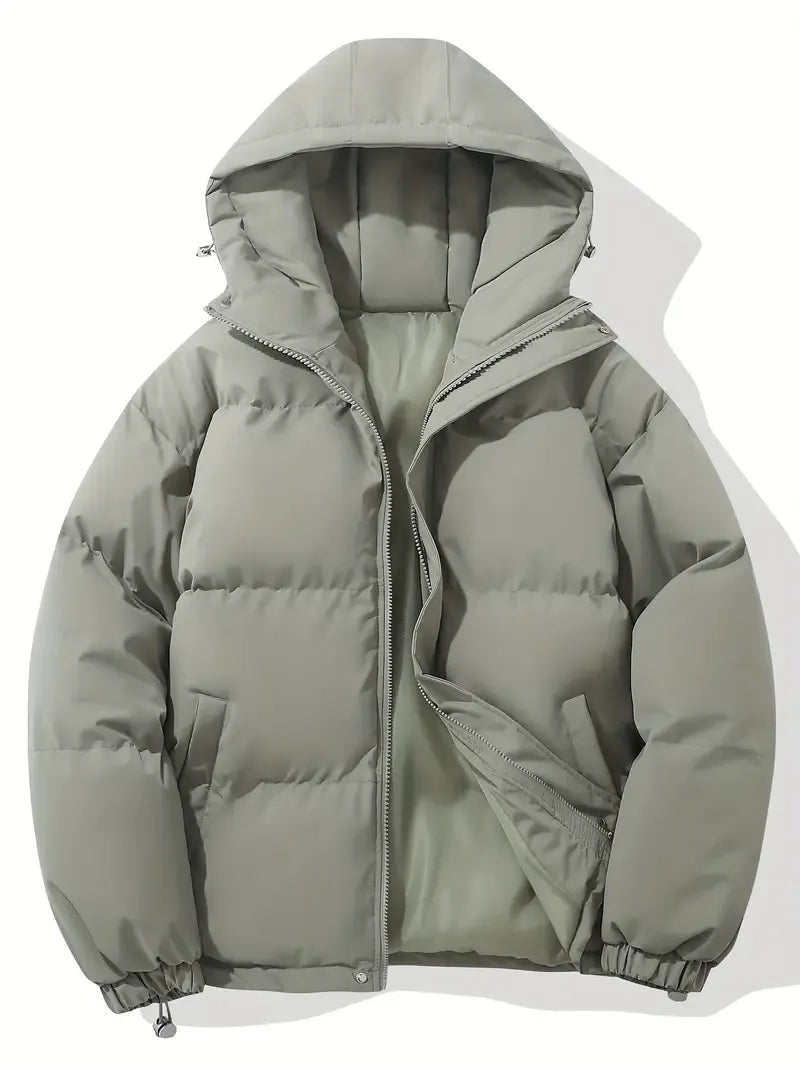 Women's Quilted Hooded Puffer Jacket with Zip Front and Drawcord Hem - Maisie London