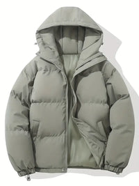 Women's Quilted Hooded Puffer Jacket with Zip Front and Drawcord Hem - Maisie London