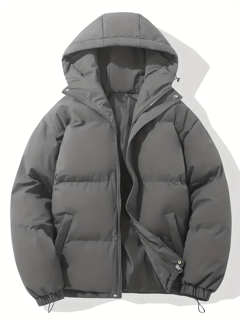 Women's Quilted Hooded Puffer Jacket with Zip Front and Drawcord Hem - Maisie London