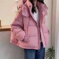 Women's Quilted Oversized Hooded Puffer Jacket with High Collar - Maisie London