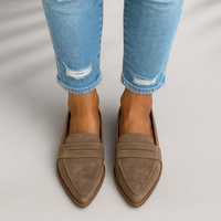 Women's Faux Suede Pointed-Toe Loafers with Flat Stacked Heel - Maisie London