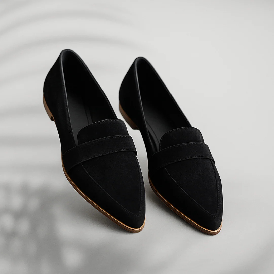 Women's Faux Suede Pointed-Toe Loafers with Flat Stacked Heel - Maisie London