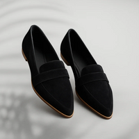 Women's Faux Suede Pointed-Toe Loafers with Flat Stacked Heel - Maisie London
