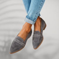 Women's Faux Suede Pointed-Toe Loafers with Flat Stacked Heel - Maisie London