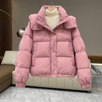 Women's Quilted Oversized Hooded Puffer Jacket with High Collar - Maisie London