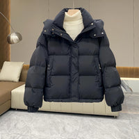 Women's Quilted Oversized Hooded Puffer Jacket with High Collar - Maisie London