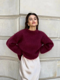 Women's Fluffy Knit Oversized Jumper with Crew Neck - Maisie London