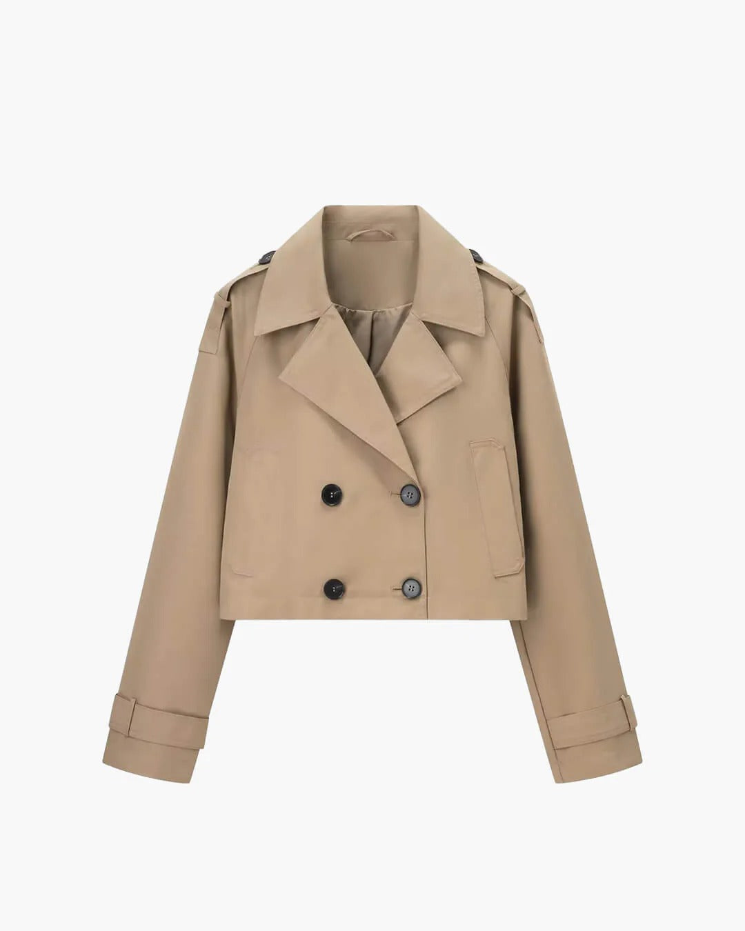 Women's Cropped Double-Breasted Trench Jacket with Buckled Cuffs - Maisie London