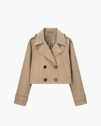 Women's Cropped Double-Breasted Trench Jacket with Buckled Cuffs - Maisie London