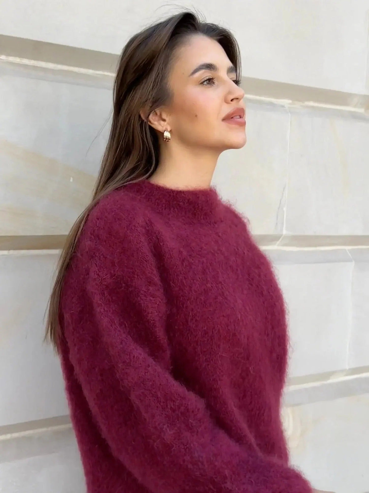 Women's Fluffy Knit Oversized Jumper with Crew Neck - Maisie London