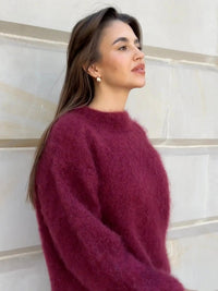 Women's Fluffy Knit Oversized Jumper with Crew Neck - Maisie London