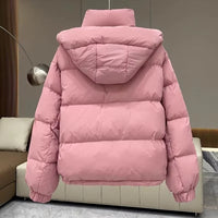 Women's Quilted Oversized Hooded Puffer Jacket with High Collar - Maisie London