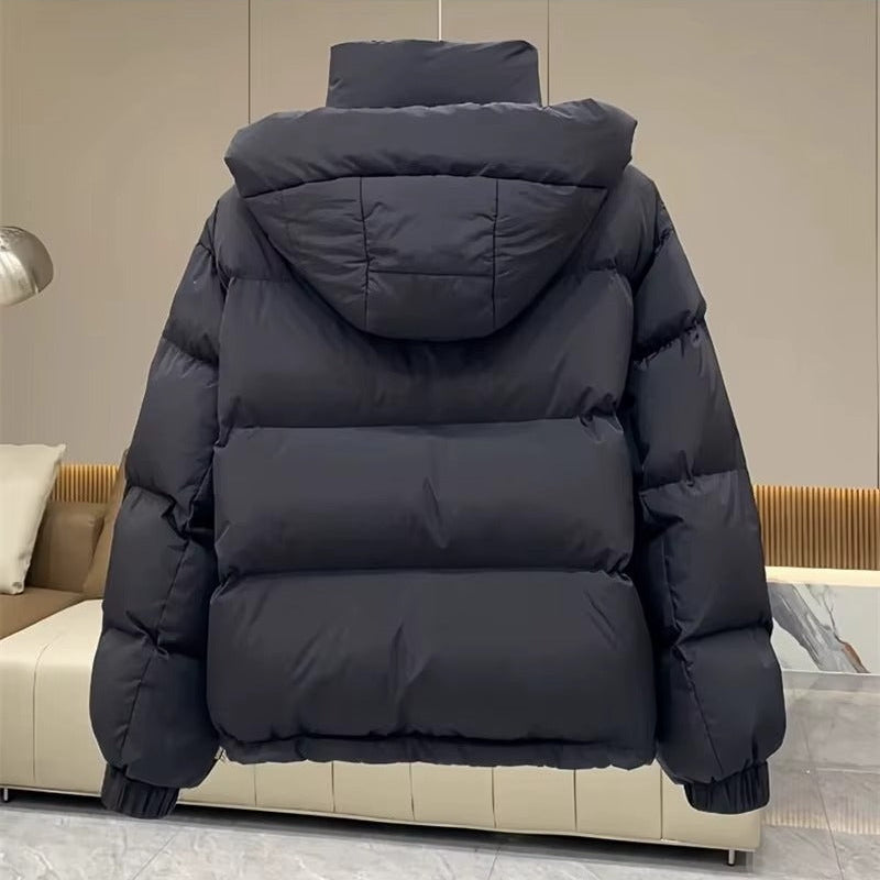 Women's Quilted Oversized Hooded Puffer Jacket with High Collar - Maisie London
