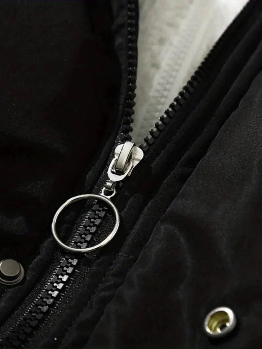 Women's Quilted Sherpa-Lined Hooded Puffer Jacket with Drawcord Hem - Maisie London