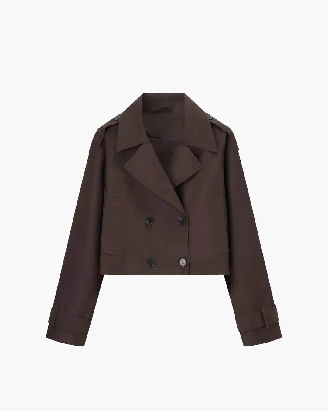 Women's Cropped Double-Breasted Trench Jacket with Buckled Cuffs - Maisie London