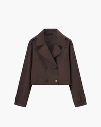Women's Cropped Double-Breasted Trench Jacket with Buckled Cuffs - Maisie London