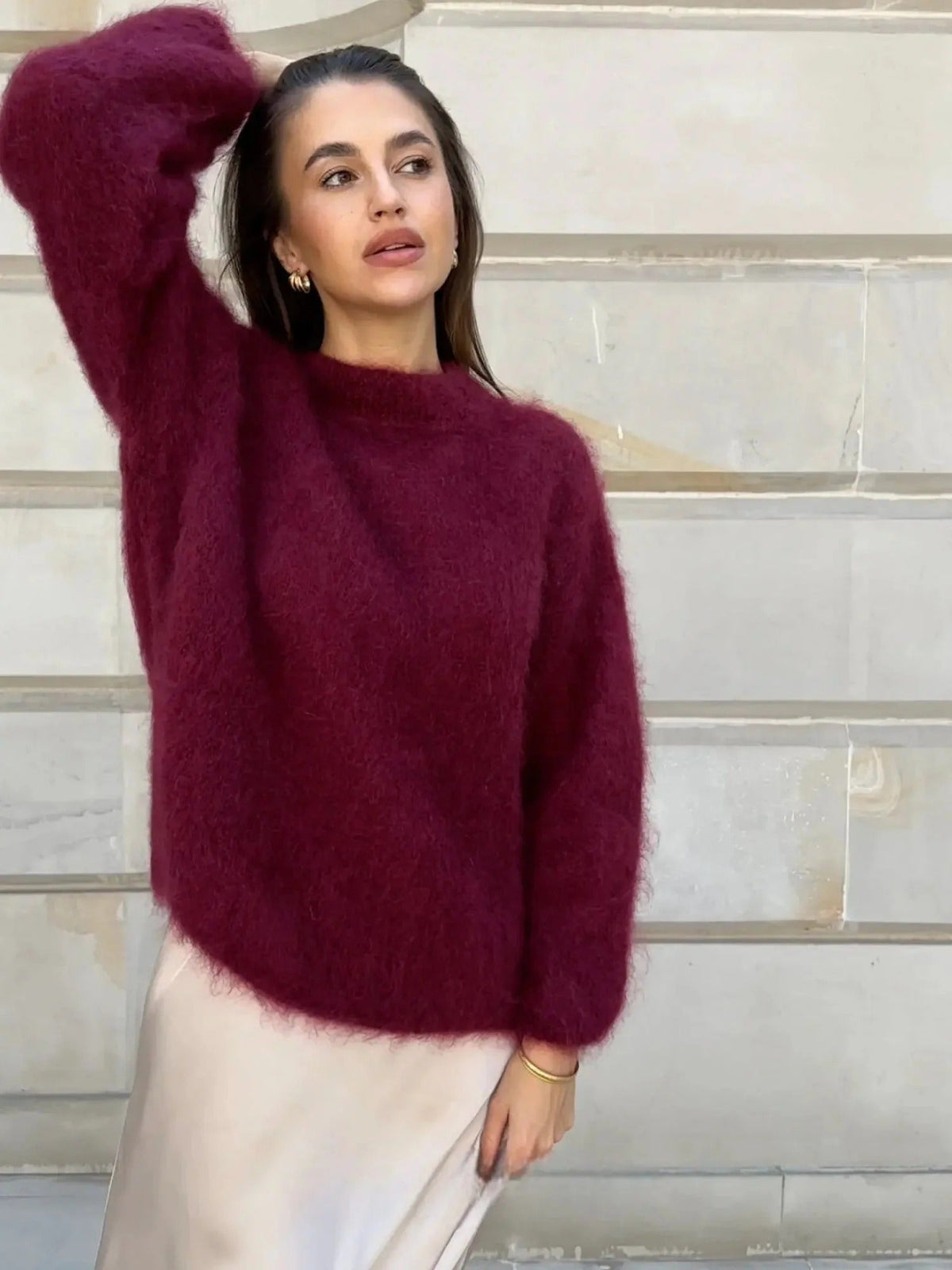 Women's Fluffy Knit Oversized Jumper with Crew Neck - Maisie London