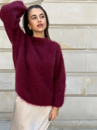 Women's Fluffy Knit Oversized Jumper with Crew Neck - Maisie London