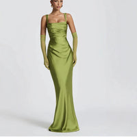 Women's Satin Square-Neck Maxi Dress with Ruching and Corset Back - Maisie London