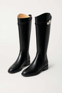 Women's Faux Leather Knee-High Riding Boots with Buckle and Block Heel - Maisie London