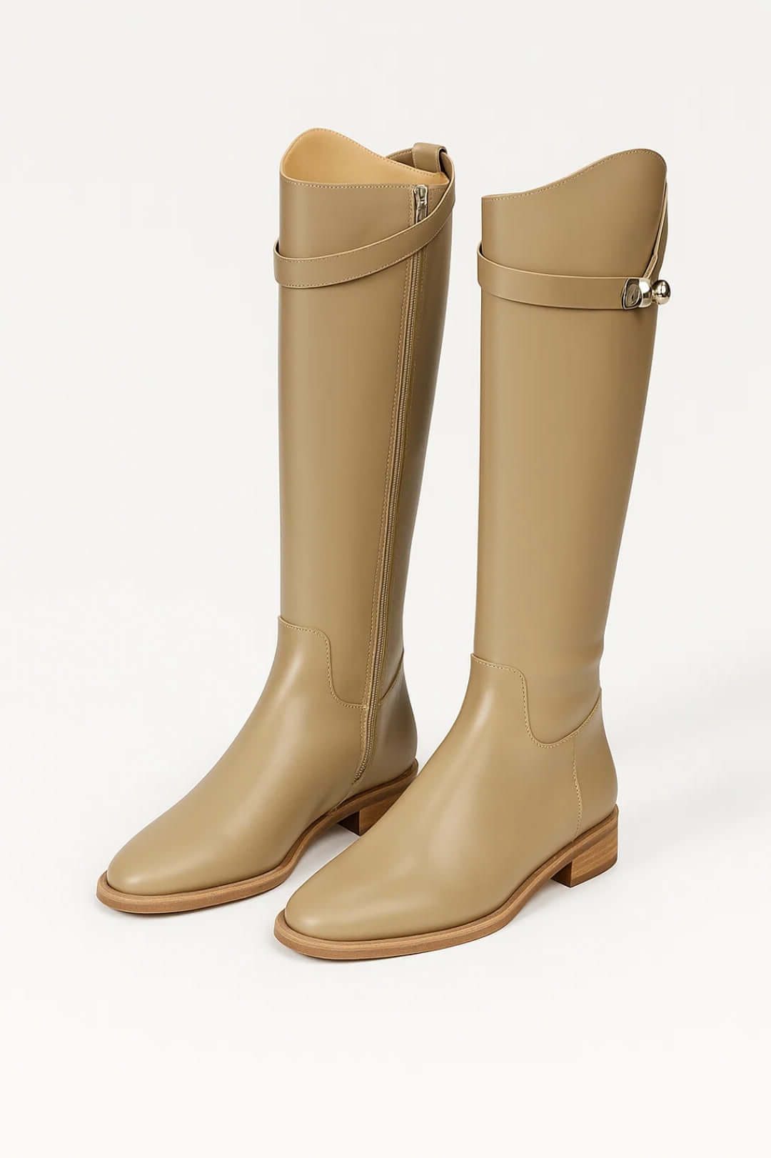 Women's Faux Leather Knee-High Riding Boots with Buckle and Block Heel - Maisie London