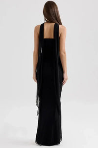 Women's Mesh Strapless Maxi Dress with Choker Tie and Fishtail Hem - Maisie London