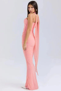 Women's Mesh Strapless Maxi Dress with Choker Tie and Fishtail Hem - Maisie London