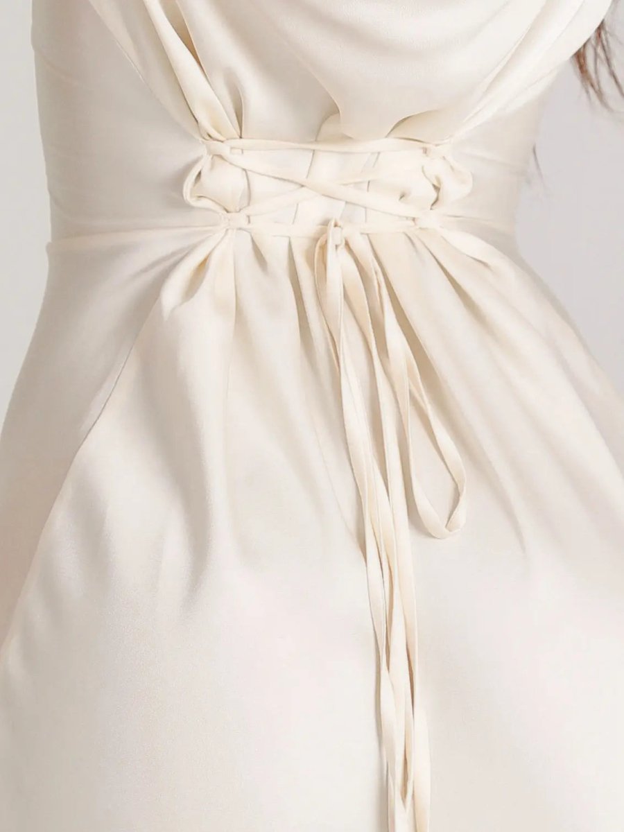 Women's Satin Fishtail Maxi Dress with Flared Sleeves - Maisie London