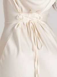 Women's Satin Fishtail Maxi Dress with Flared Sleeves - Maisie London