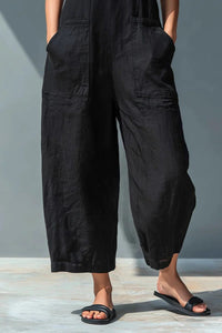 Women's Linen-Look Wide-Leg Jumpsuit with Stand Collar and Pockets - Maisie London