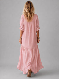 Women's Pink Linen-Look Maxi Shirt Dress with Tiered Hem - Maisie London