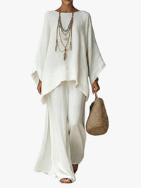 Women's Linen-Look Wide-Leg Co-ord Set with Poncho Top - Maisie London