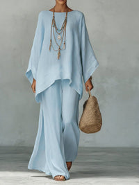 Women's Linen-Look Wide-Leg Co-ord Set with Poncho Top - Maisie London