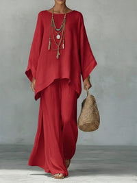 Women's Linen-Look Wide-Leg Co-ord Set with Poncho Top - Maisie London