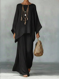 Women's Linen-Look Wide-Leg Co-ord Set with Poncho Top - Maisie London