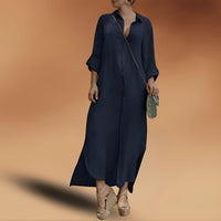 Women's Linen-Look Oversized Maxi Shirt Dress with Button-Front - Maisie London