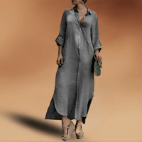 Women's Linen-Look Oversized Maxi Shirt Dress with Button-Front - Maisie London