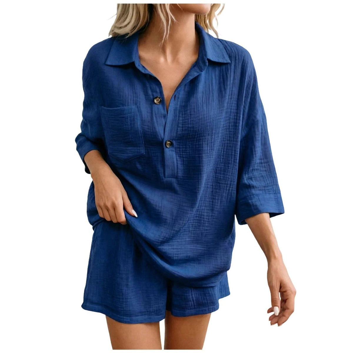 Women's Linen-Look Shirt and Shorts Co-ord Set with Chest Pocket - Maisie London