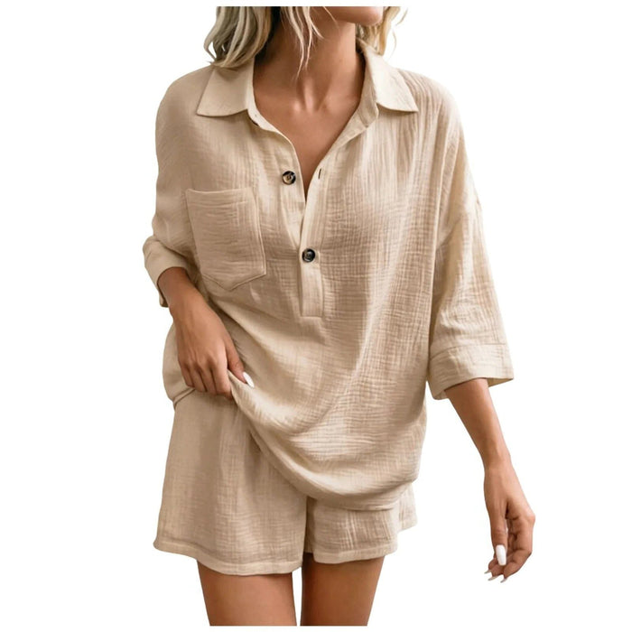 Women's Linen-Look Shirt and Shorts Co-ord Set with Chest Pocket - Maisie London