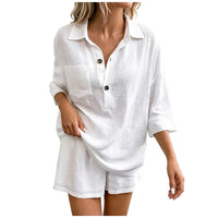 Women's Linen-Look Shirt and Shorts Co-ord Set with Chest Pocket - Maisie London