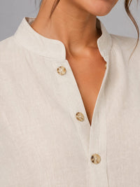 Women's Linen-Look Wide-Leg Co-ord Set with Grandad Collar Top - Maisie London