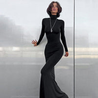 Women's Jersey Roll-Neck Maxi Dress with Long Sleeves and Fishtail Hem - Maisie London