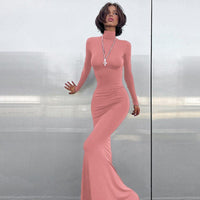 Women's Jersey Roll-Neck Maxi Dress with Long Sleeves and Fishtail Hem - Maisie London