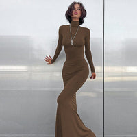 Women's Jersey Roll-Neck Maxi Dress with Long Sleeves and Fishtail Hem - Maisie London